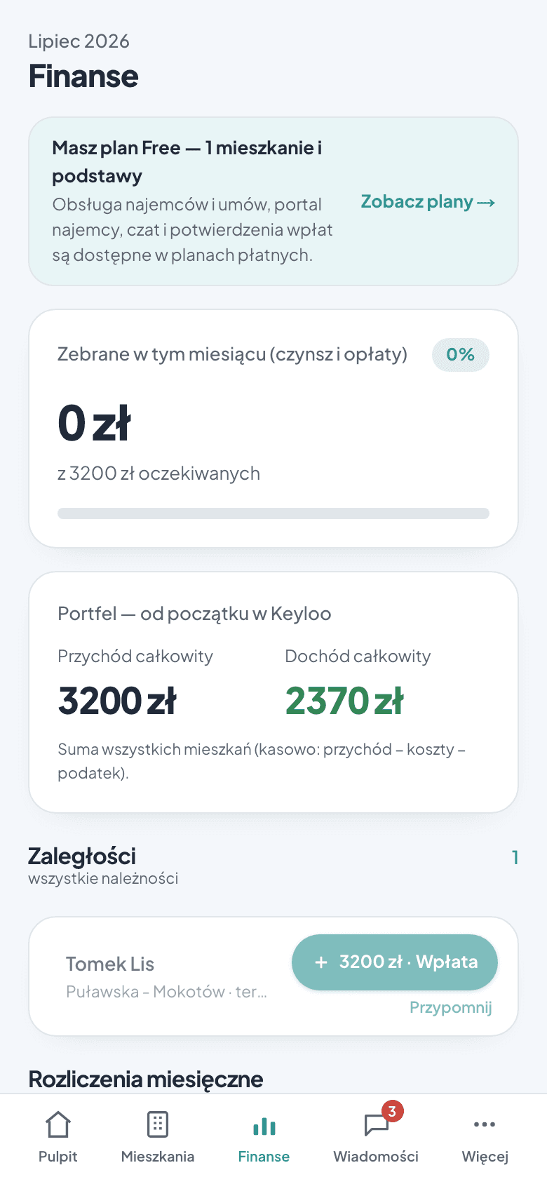 Wpłaty i zaległości w Keyloo