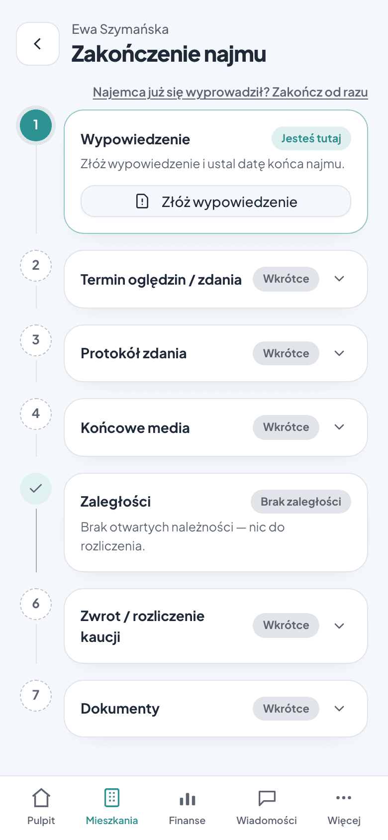 Kreator zakończenia najmu w Keyloo